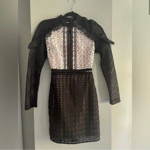 Self Portrait Black and White Lace Mini Dress